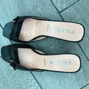 Prada Black Textured Mules
